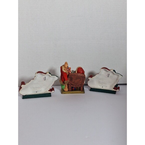 Three Midwest Imports Santa In Sleigh Hand Painted Cast Iron Stocking Hangers - Picture 7 of 12